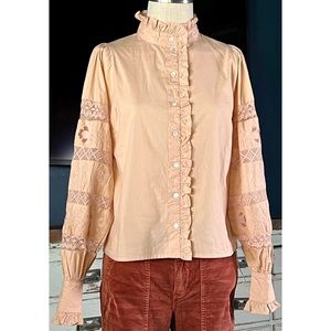 Anthropologie Puffed Sleeve Lace Buttondown Shirt XS